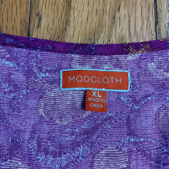 Modcloth Purple Floral Print Tie Blouse Size XL - Picture 4 of 5